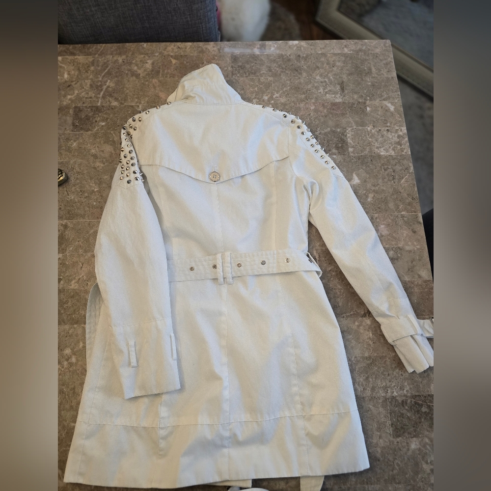 Sam Edelman White Spiked Trench Coat Sz S - Picture 8 of 10